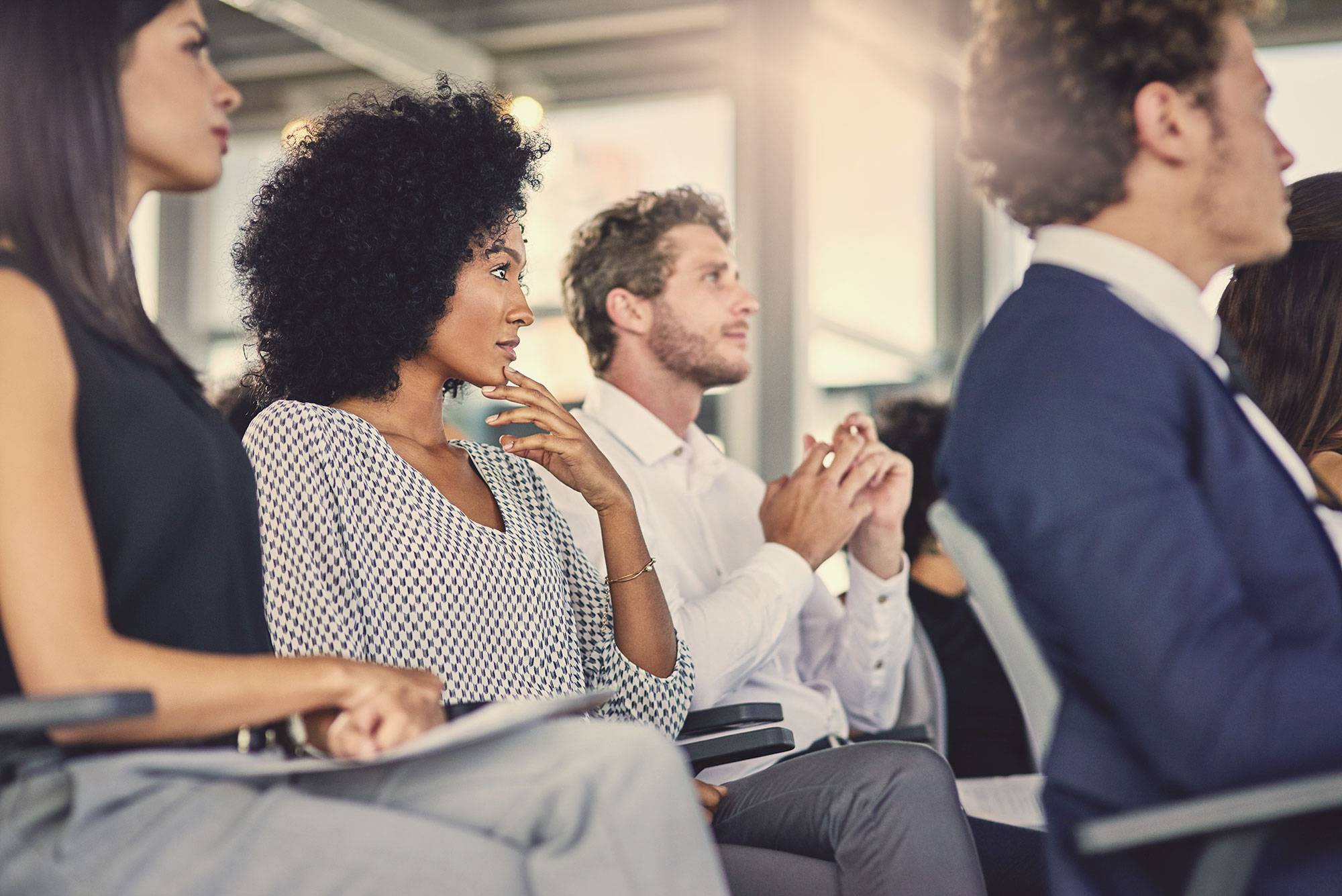 Employees in a meeting.
