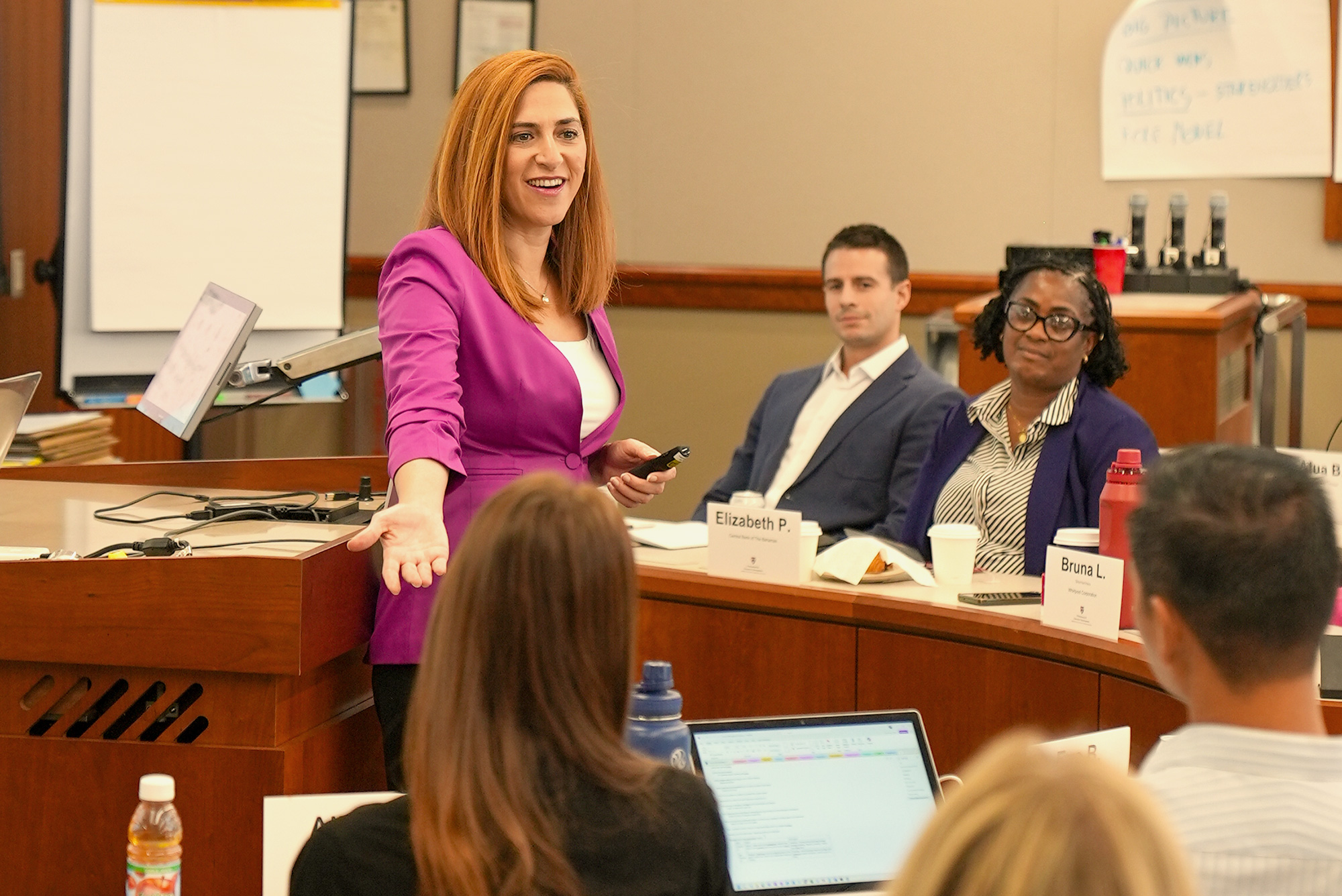 Instructor Areen Shahbari teaching a leadership course.
